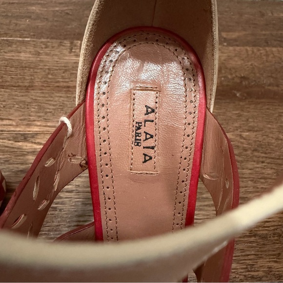 Alaia Beige and Red Cutout Platform Sandals - Picture 6 of 7